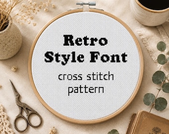 Wzór haftu krzyżykowego z czcionką retro, zabawny alfabet (wzór PDF)