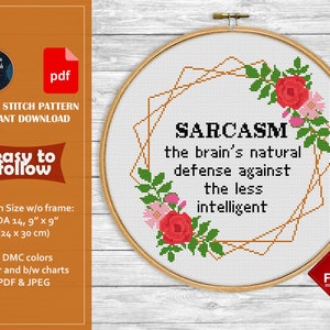 Snarky cross stitch pattern. Sarcastic cross stitch quote.  cross stitch PDF. Modern counted cross stitch, flower wreath xstitch