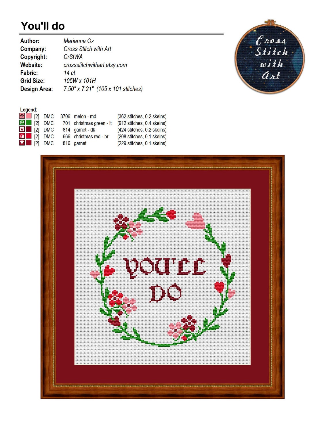 You'll Do Cross Stitch Pattern. St Valentines Cross Stitch Etsy