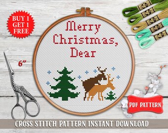 Merry Christmas cross stitch pattern PDF Humping reindeer Xmas gift subversive hand embroidery design Moose f*ck wall art Deer x-stitch JPEG