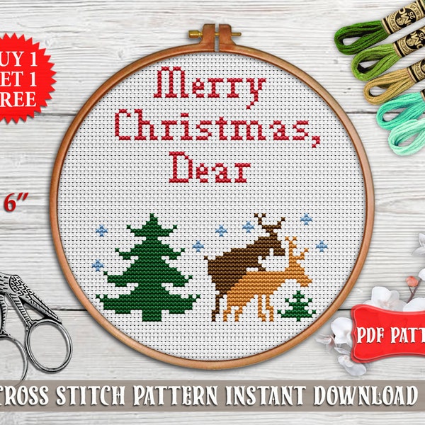Merry Christmas cross stitch pattern PDF Humping reindeer Xmas gift subversive hand embroidery design Moose f*ck wall art Deer x-stitch JPEG