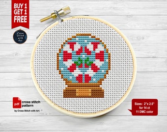 Xmas cross stitch pattern. 2" Xmas candy cross stitch PDF. Christmas cross stitch decor. Easy counted cross stitch. Mini cross stitch chart