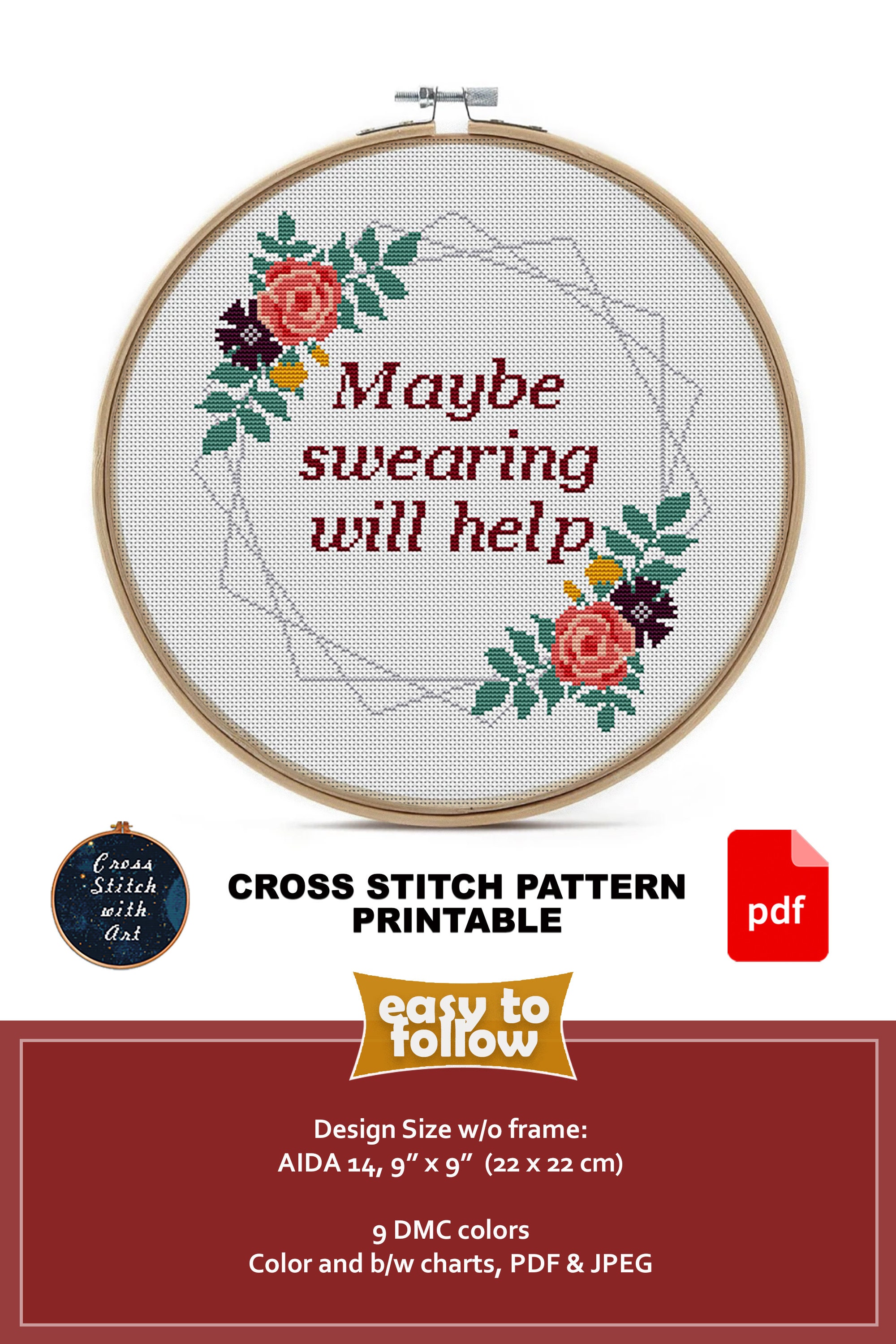 Sarcastic Cross Stitch Pattern. Maybe Swearing Will Help. - Etsy Denmark