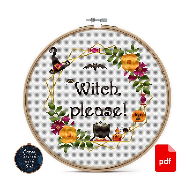 Halloween cross stitch patterns bundle. Witch please cross stitch PDF. Modern cross stitch. Easy counted xstitch. Halloween embroidery image 5