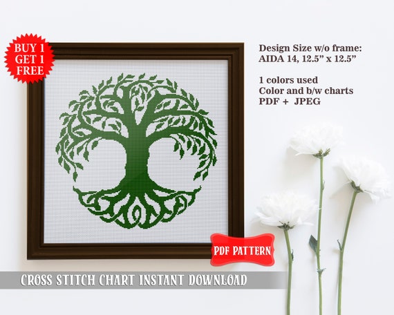 Celtic Cross Stitch Pattern Tree Of Life Ornament Celtic Etsy