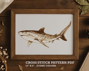 Tigerhai Kreuzstich Stickmuster, Stickmuster, Fisch Stickvorlage, Fisch Geschenk