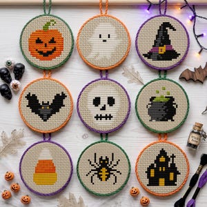 Halloween Mini Cross Stitch Pattern: Ghost, Pumpkin, Skull (PDF Beginner Friendly)