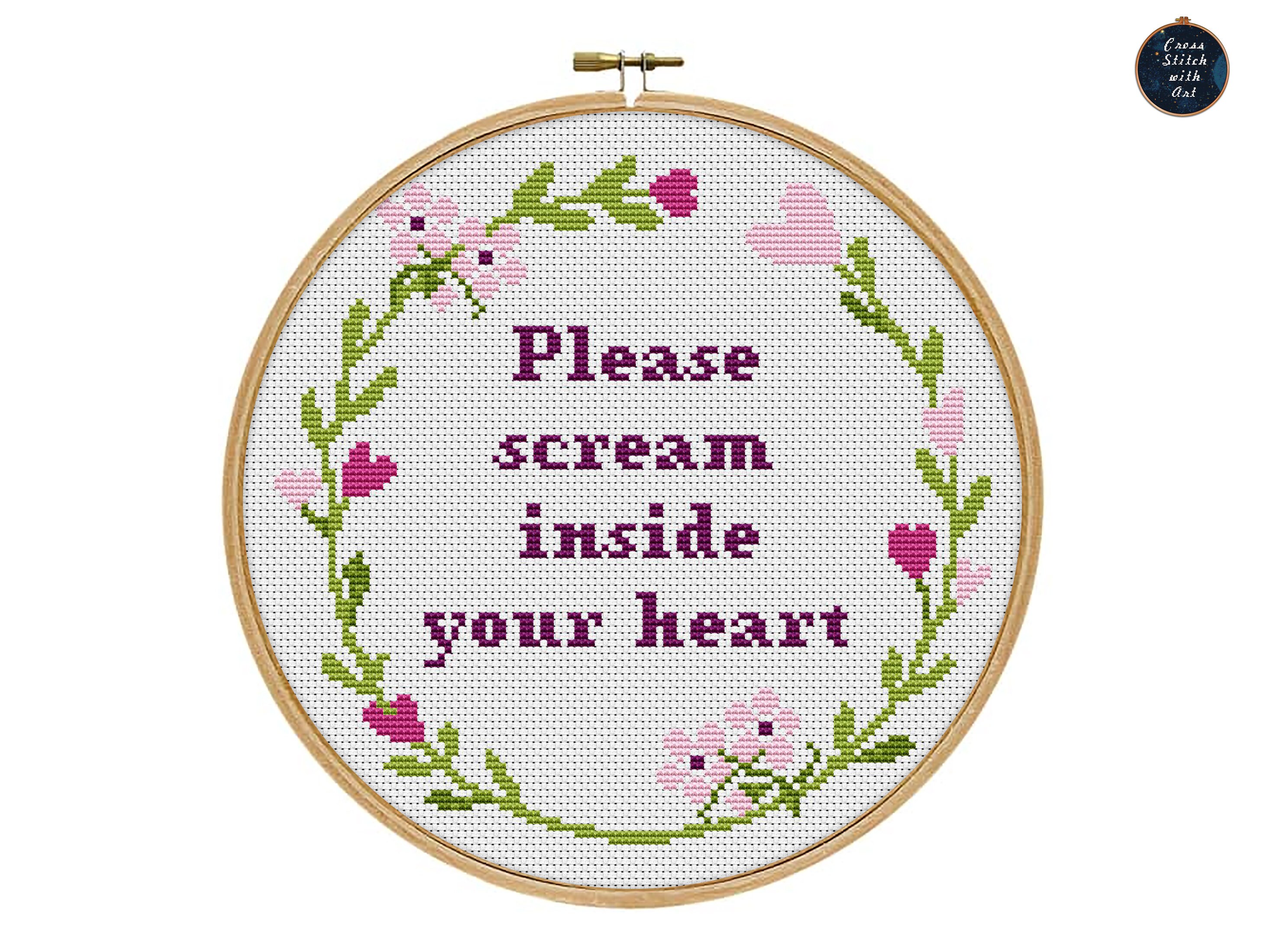 Subversive cross stitch pattern. Please scream inside your Etsy