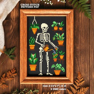 Funny Skeleton Cross Stitch Pattern, Goth Creepy Plant Mom (PDF)