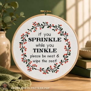 Funny Bathroom Cross Stitch Pattern: "If You Sprinkle" (PDF)