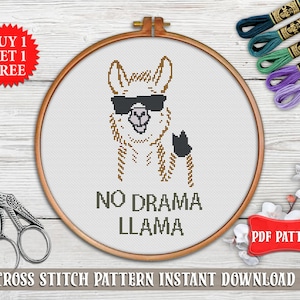 Llama cross stitch pattern Modern alpaca cross stitch design Boho animal embroidery hoop art X-stitch wall art funny quote cross stitch PDF