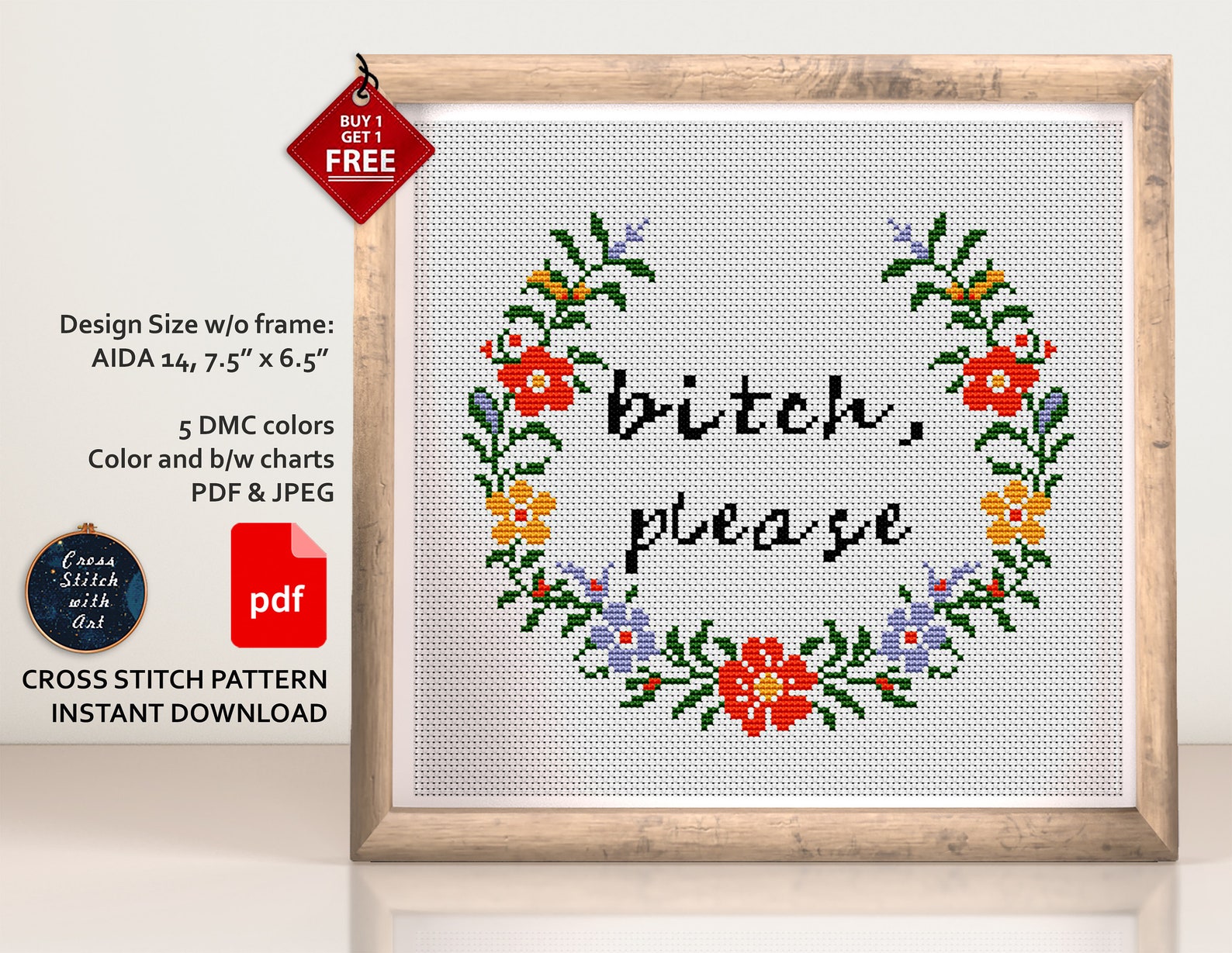 Snarky Cross Stitch Pattern. Bitch Please Cross Stitch Modern Etsy