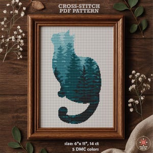 Cross Stitch Pattern, Couple Cat, Love, Flower Modern X