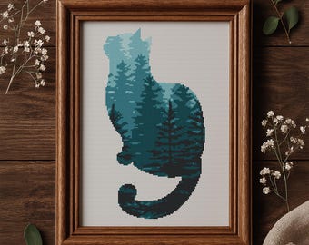 Cat cross stitch pattern. Animal cross stitch PDF. Animal hand embroidery. Cat lover gift. Modern counted cross stitch chart, Cat xstitch