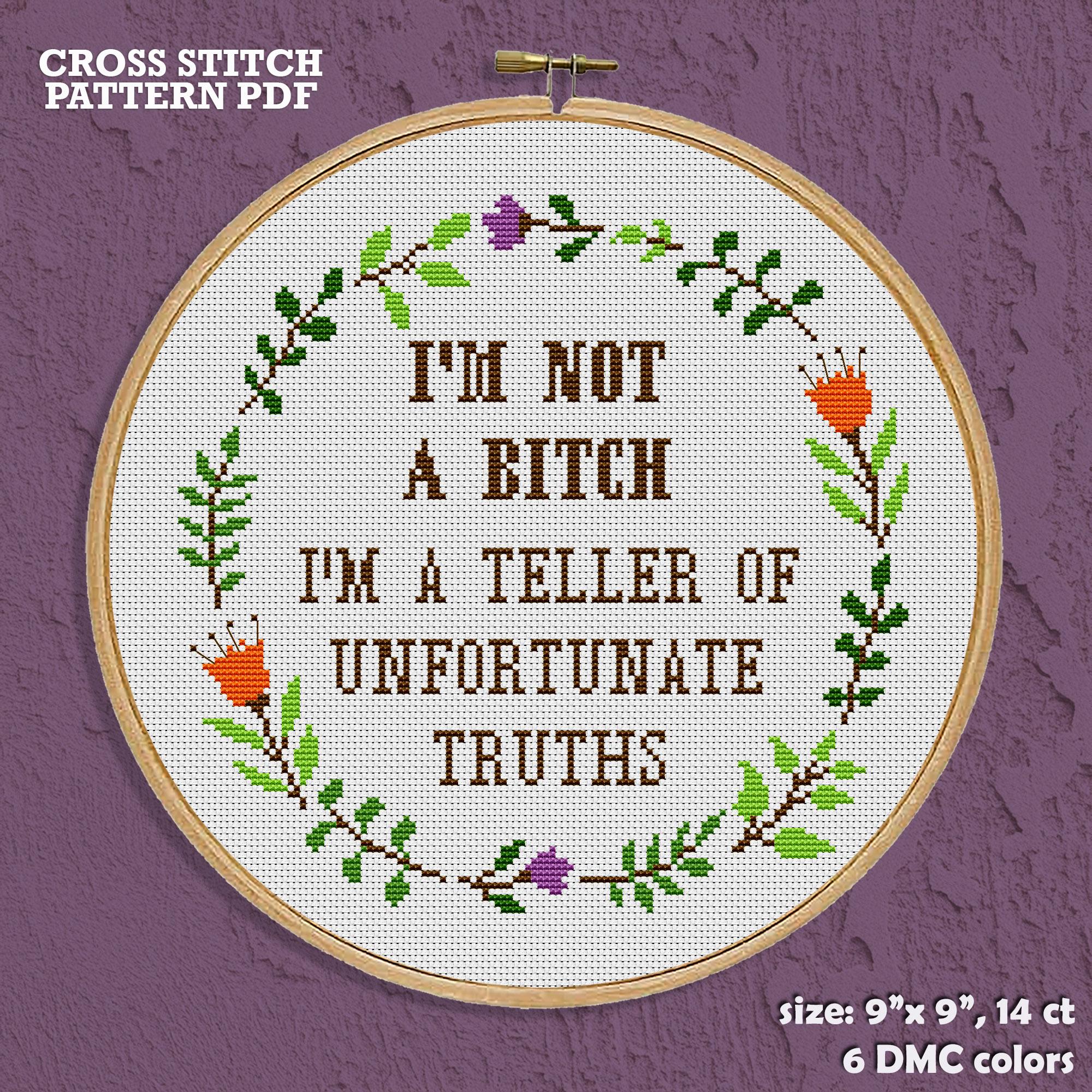 Funny Sarcastic Cross Stitch Pattern – Floral Swear, Unfortunate Truths ...