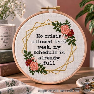 Funny Office Cross Stitch Pattern: No Crisis Allowed (PDF Chart)