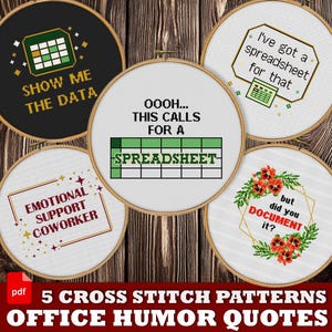 Office Humor Cross Stitch Pattern Bundle PDF – Funny Workplace Quotes. Embroidery Chart for Coworkers, Spreadsheet Nerds & Snarky Stitchers