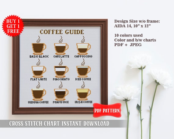 Coffee Quote Cross Stitch Pattern Download PDF Coffee Sampler 