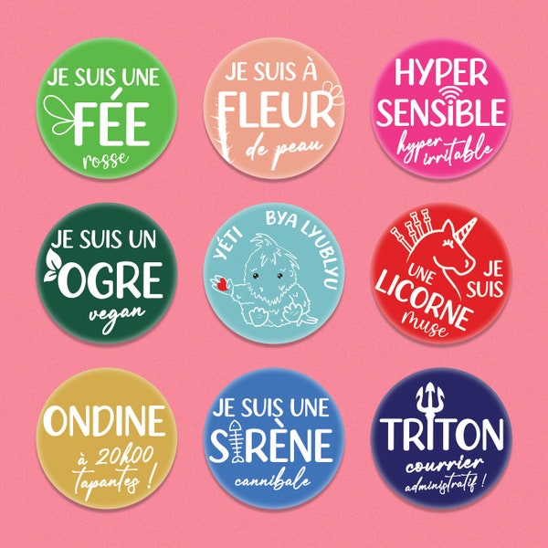 Badges humoristiques de sirène cannibale et autres fées