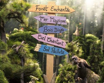 Mini betoverd richtingbord voor bloempotten of sprookjestuin ~10 cm hoog