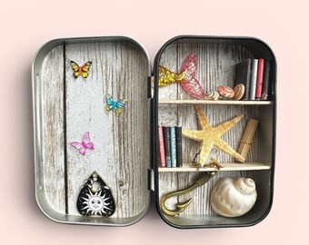Miniature cabinet of curiosities with a marine theme
