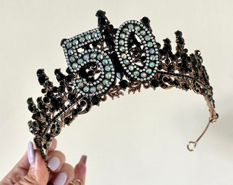 Black 18th 20th 21st 30th 40th 50th Birthday Tiara Crown Headband