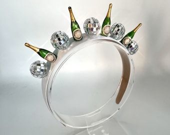 Bride Disco Champagne Bottle Headband Set