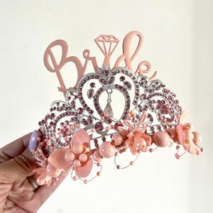 Pink Bride To Be Tiara Crown Engagement Gift Hen Do Bridal Shower Gift Bachelorette Party Bride Handmade Unique