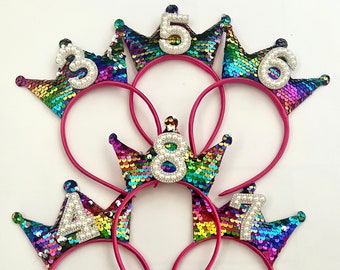 Birthday Girl Rainbow Sequin Party 4th 5th 6th 7th Birthday Crown Alice Band Headband