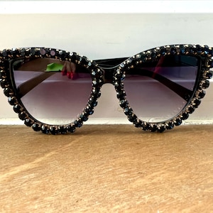 Black Classy Embellished Statement Retro Sunglasses