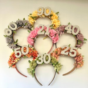 Tiara de aniversário de flores 18, 20, 21 e 30 anos, coroa, faixa de cabeça ...
