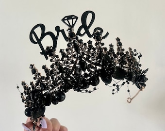 Black Bride To Be Tiara Crown Engagement Gift Hen Do Bridal Shower Gift Bachelorette Party Bride Handmade Unique