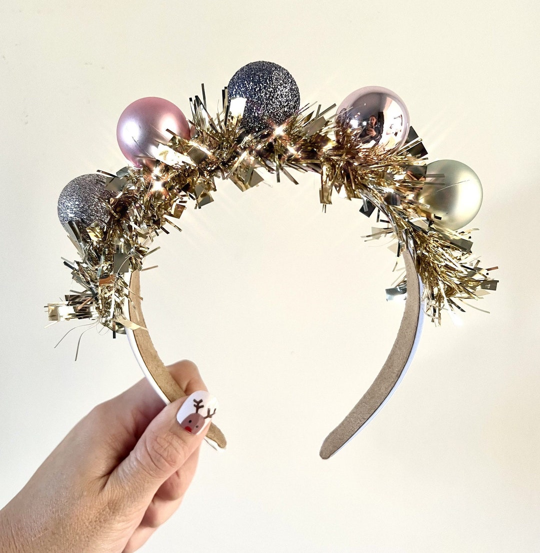 Christmas Tinsel Headband Crown Pastel Pinks and Gold Etsy