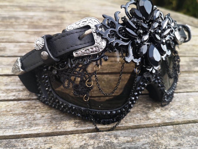 Designer Rave Eyewear ALL BLACK festival Dust Goggles with Buckles