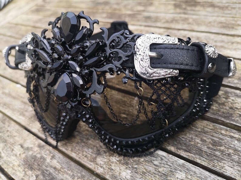 Designer Rave Eyewear ALL BLACK festival Dust Goggles with Buckles
