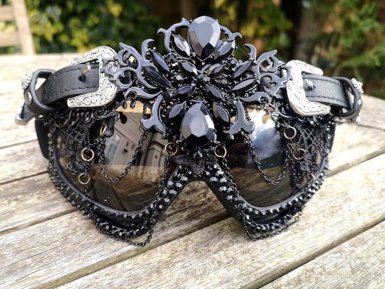 Designer Rave Eyewear ALL BLACK festival Dust Goggles with Buckles