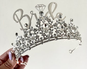 Silver Diamanté Bridal Shower Tiara Crown Engagement Gift Hen Do Bridal Shower Gift Bachelorette Party Bride Handmade Unique