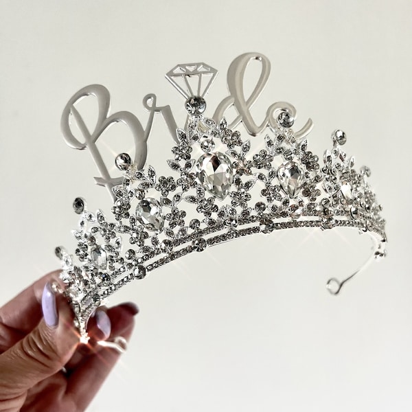 Silver Diamanté Bridal Shower Tiara Crown Engagement Gift Hen Do Bridal Shower Gift Bachelorette Party Bride Handmade Unique