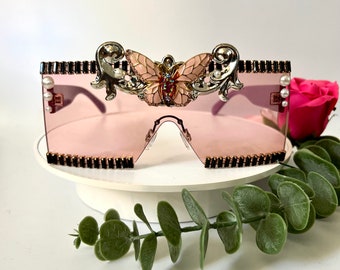 Purple Maroon Butterfly Oversized Square Sunglasses