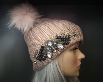 Rose Gold Acrylic Wool with Pom Pom and Embellishments