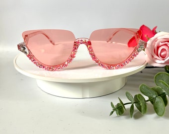 Ladies Pink Rhinestone Rimless Glasses