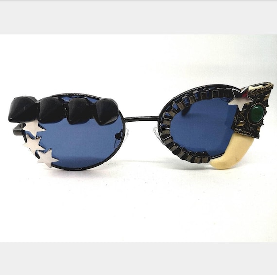 MENS Quirky Unusual Oval Statement Sunglasses With Stars Studs and Horn Etsy