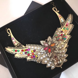 Womens BIG STATEMENT CHUNKY Rhinestone Colourful Statement Unique Necklace