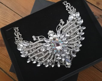 Huge White and Crystal Bridal Statement Bib Necklace