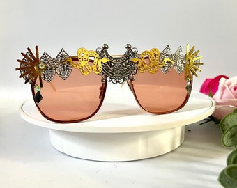 Embellished Boho Style Rose Gold SunGlasses - UNISEX
