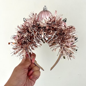 Grande couronne de bandeau de Noël guirlande rose or rose