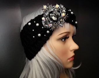 Black Jewelled Winter Knitted Headband