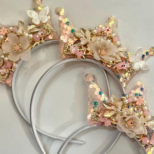 Corona de cumpleaños de princesa para niñas, diadema para sesión de fotos, diadema para niña de las flores, corona de flores de melocotón