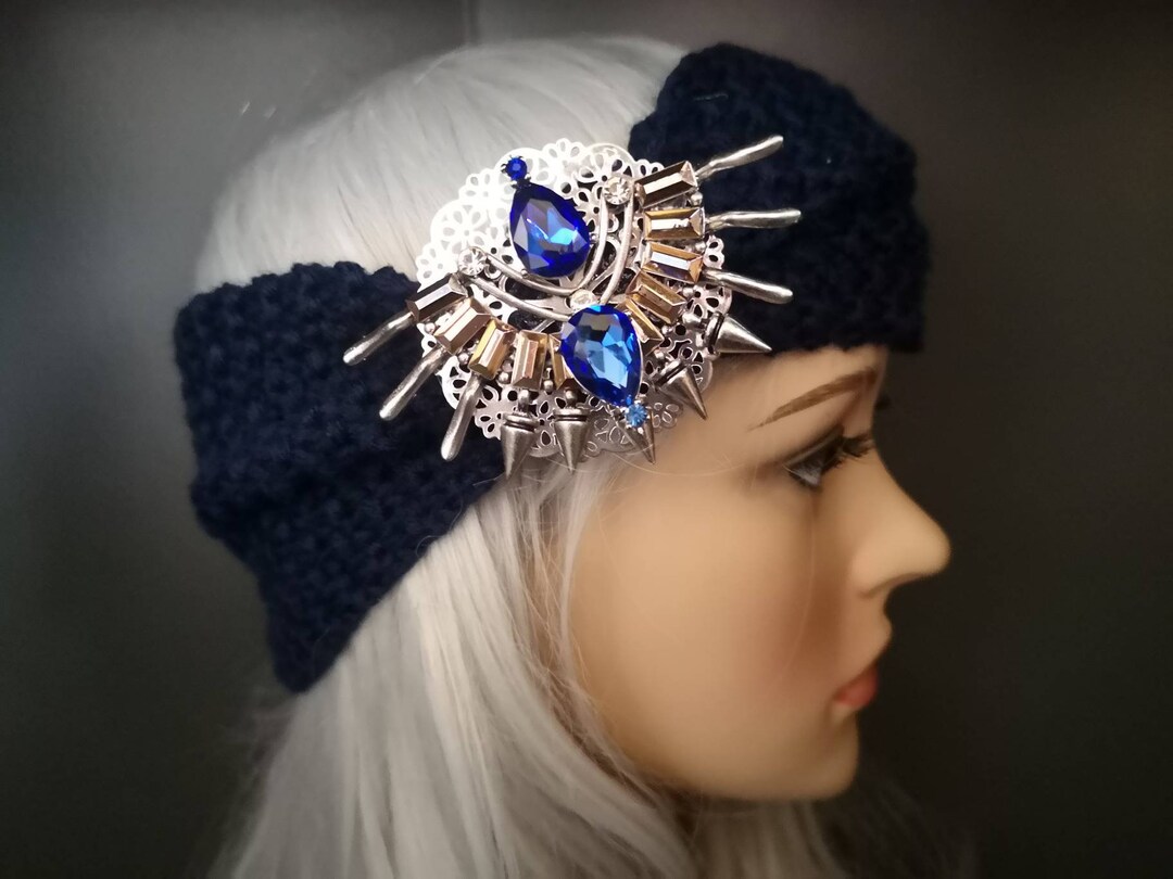 Navy BLUE Jewelled Winter Knitted Headband