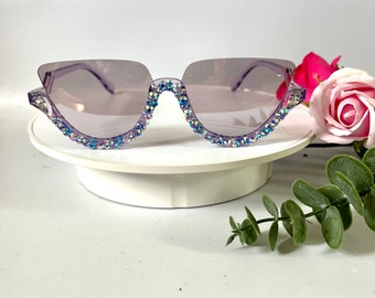 Ladies Purple Rhinestone Rimless Glasses